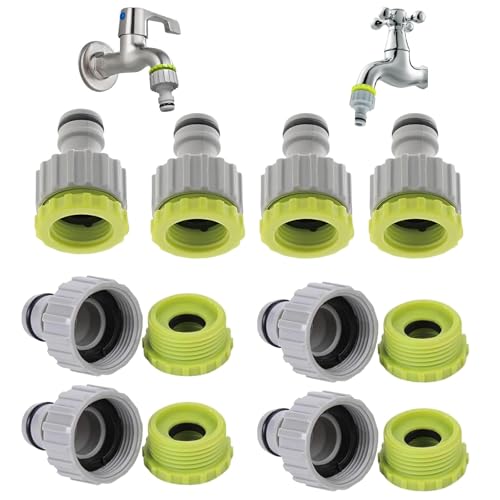 8 Stück Wasserhahn Adapter & Hahnverbinder Set, 1/2 Zoll 3/4 Zoll 2-in-1 Garten Hahnverbinder Wasserhahnanschluss, Gartenschlauch Anschluss für Gartenbewässerung, Wasserhahn Schlauch Anschluss von PONGH