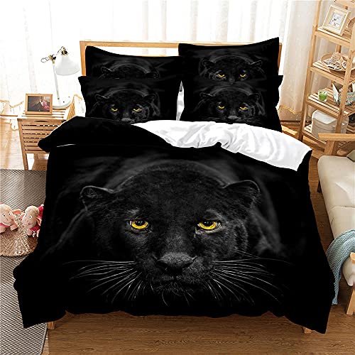 PONGLPKBB Bettwäsche 200x200 Schwarzer Panther, Mikrofaser Bettbezüge - 1 x Bettbezug mit Reißverschluss + 2 Kissenbezug 80x80 cm für Erwachsene Jugendliche Kinder von PONGLPKBB