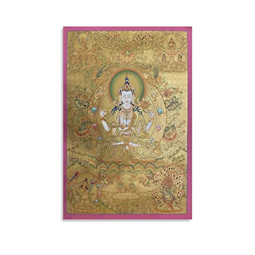 Chenrezig mit Manjushri Thangka Poster, Buddhismus, Bodhisattva, Meditation, Wandbild, Leinwand, Ästhetik, Dekoration, 40 x 60 cm von PONINI