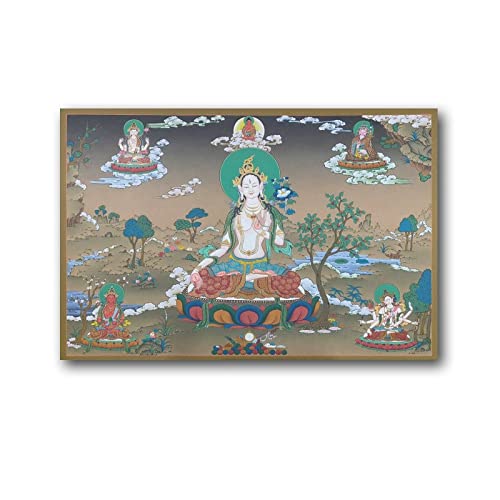 Karma Gardri Weiße Tara Thangka Poster, Buddhismus, Bodhisattva, Meditation, Leinwandkunst, moderne Dekoration, Ästhetik, 30 x 45 cm von PONINI