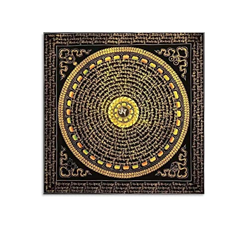 Mantra Mandala Om Mani Padme Hum Thangka Poster, tibetischer Buddhismus, Meditation, moderne Dekoration, Art-Deco-Pop-Art, 30 x 30 cm von PONINI