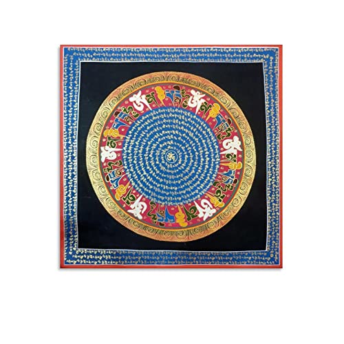 Om Mani Padme Hum Mandala Art Thangka Poster Tibetischer Buddhismus Meditation Wandkunst Modern Dekorativer Stil Wohnzimmer Dekor 60 x 60 cm von PONINI