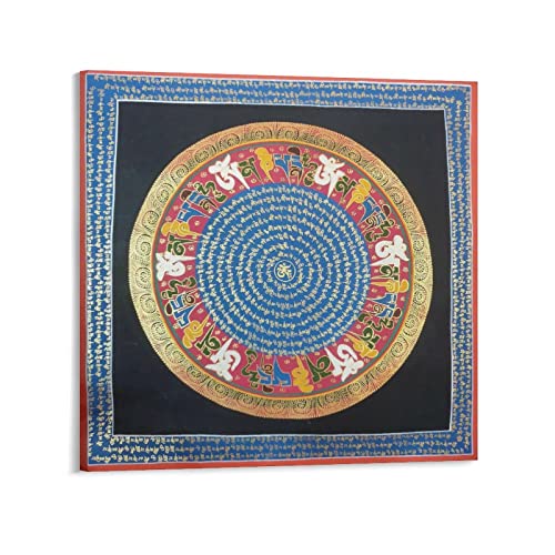 Om Mani Padme Hum Mandala-Poster, Thangka-Poster, tibetischer Buddhismus, Meditation, Wandfoto, Druck, Bild, Leinwand, Ästhetik, Dekoration, 70 x 70 cm von PONINI