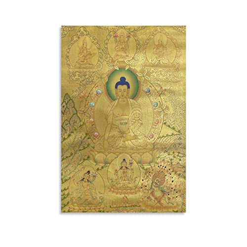 Shakyamuni Buddha mit Manjushri Thangka Poster, Buddhismus, Bodhisattva, Meditation, Wandbild, Leinwand, Ästhetik, Dekoration, 40 x 60 cm von PONINI