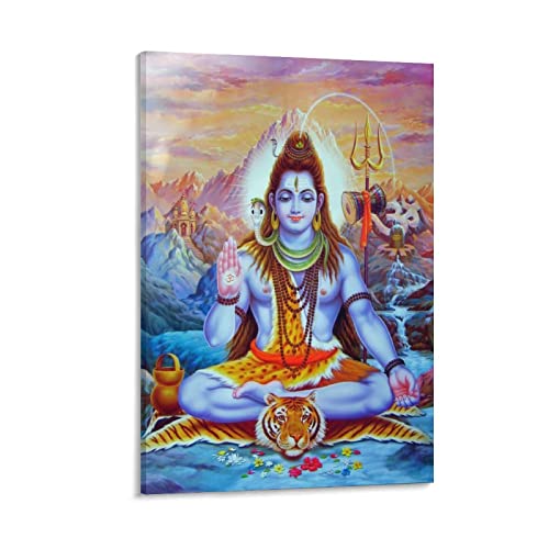 Shiva meditierender Hinduismus, Hinduismus, Gott, Göttin, religiöse Malerei, Poster, Wandkunst, Leinwand, Kunstwerke, Raum, ästhetisch, 40 x 60 cm von PONINI