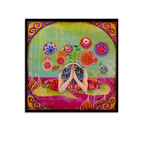 Yoga Pose Meditation Mädchen Poster Kunst Malerei Ästhetik für Zimmer Malerei Leinwand Wandkunst 60 x 60 cm von PONINI
