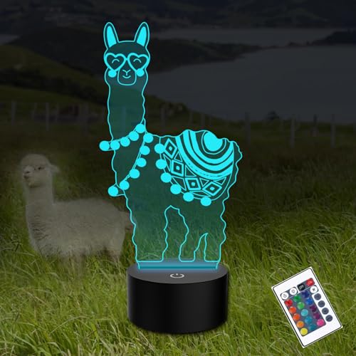 PONLCY 3D Illusion Lampe Alpaka Led Nachtlicht, 16 Farben Fernbedienung USB Schreibtischlampen, Schlafzimmer Dekoration Tischlampe für Kinder Weihnachten Geburtstag Geschenke von PONLCY