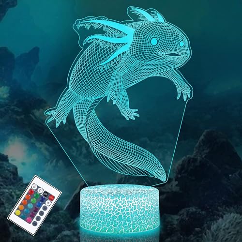 PONLCY 3D Illusion Lampe Axolotl Led Nachtlicht, 16 Farben Fernbedienung USB Schreibtischlampen, Schlafzimmer Dekoration Tischlampe für Kinder Weihnachten Geburtstag Geschenke von PONLCY