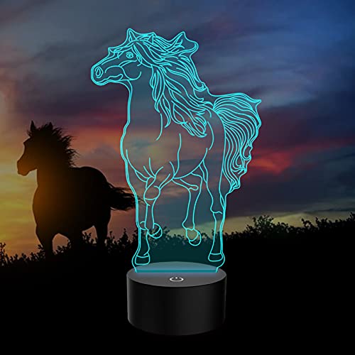 PONLCY Pferd Led Nachtlicht, 7 Farben 3D Illusion Lampe, USB Touch Switch Schreibtischlampe, Schlafzimmer Dekoration Tischleuchten Lichter für Kinder Weihnachten Geburtstag Geschenke von PONLCY