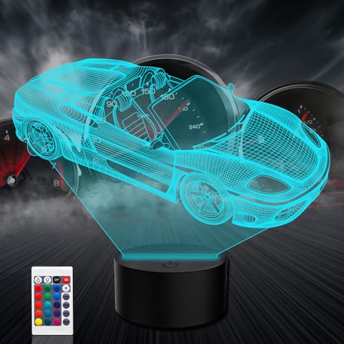 PONLCY Auto Led Nachtlicht, 16 Farben 3D Illusion Lampe, Fernbedienung USB Schreibtischlampen, Schlafzimmer Dekoration Tischlampe für Kinder Weihnachten Geburtstag Geschenke von PONLCY