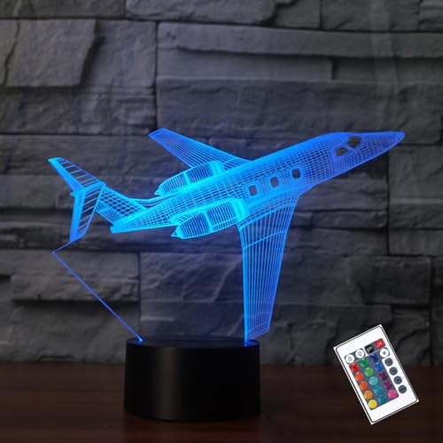 PONLCY 3D Illusion Lampe Flugzeug Led Nachtlicht, 16 Farben Fernbedienung USB Schreibtischlampen, Schlafzimmer Dekoration Tischlampe für Kinder Weihnachten Geburtstag Geschenke von PONLCY