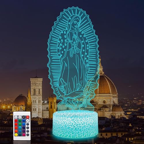 PONLCY 3D Illusion Lampe Jungfrau Maria Led Nachtlicht, 16 Farben Fernbedienung USB Schreibtischlampen, Schlafzimmer Dekoration Tischlampe für Kinder Weihnachten Geburtstag Geschenke von PONLCY