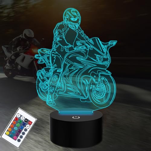 PONLCY Motorrad Led Nachtlicht, 16 Farben 3D Illusion Lampe, Fernbedienung USB Schreibtischlampen, Schlafzimmer Dekoration Tischlampe für Kinder Weihnachten Geburtstag Geschenke von PONLCY
