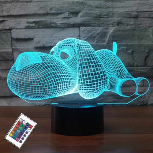 PONLCY 3D Illusion Lampe Hund Led Nachtlicht, 16 Farben Fernbedienung USB Schreibtischlampen, Schlafzimmer Dekoration Tischlampe für Kinder Weihnachten Geburtstag Geschenke von PONLCY