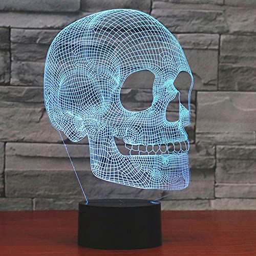 PONLCY Schädel Nachtlicht 3D Illusion Lampe, 7 Farben Schlafzimmer Dekoration Schreibtischlampen, USB Touch Tischleuchten für Halloween Dekoration von PONLCY