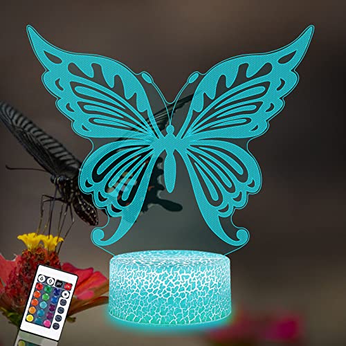 PONLCY 3D Illusion Lampe Schmetterling Led Nachtlicht, 16 Farben Fernbedienung USB Schreibtischlampen, Schlafzimmer Dekoration Tischlampe für Kinder Weihnachten Geburtstag Geschenke von PONLCY