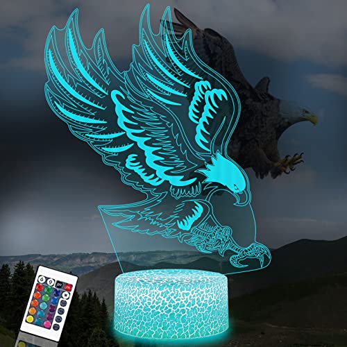 PONLCY 3D Illusion Lampe Adler Led Nachtlicht, 16 Farben Fernbedienung USB Schreibtischlampen, Schlafzimmer Dekoration Tischlampe für Kinder Weihnachten Geburtstag Geschenke von PONLCY