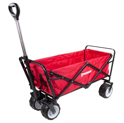 Bollerwagen faltbar Handwagen Strandwagen Transportkarre Gartenwagen mit Teleskop Griff und extra Breiten dicken Räder 360° drehbar Farbe Rot von PONTTOR
