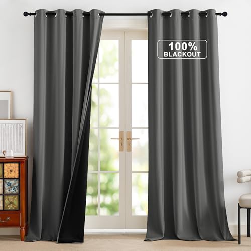 PONY DANCE 100% Verdunklungsvorhänge Grau Ösenschal Blickdicht 2er Set H 245 x B 140 cm Wohnzimmer & Schlafzimmer Vorhang Wärmeisolierend Thermal Blackout Curtains for Living Room von PONY DANCE