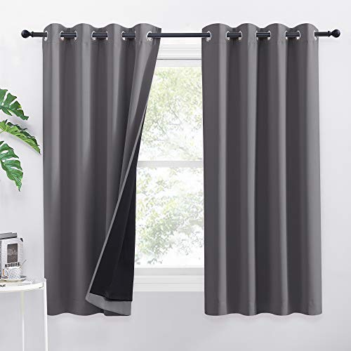 PONY DANCE Kurze Gardinen 100% Blickdicht Ösenschal 2er Set Doppellagige Vorhänge Lichtundurchlässig Dicker und Schwerer Vorhang Hitzeschutz Thermogardinen, Grau, H 145 x 140 cm PONY DANCE Kurze Gardinen 100% Blickdicht Ösenschal 2er Set Doppellagige Vorhänge Lichtundurchlässig Dicker und Schwerer Vorhang Hitzeschutz Thermogardinen, Grau, H 145 x 140 cm von PONY DANCE