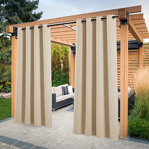 PONY DANCE 2 Stücke Outdoorvorhänge mit Ösen Terrasse Vorhänge Sonnenschutz & Sichtschutz Outdoor Vorhang Wetterfest Balkon Vorhang Außen Outdoor Gardinen, H 213 x B 132 cm, Biscotti Beige von PONY DANCE