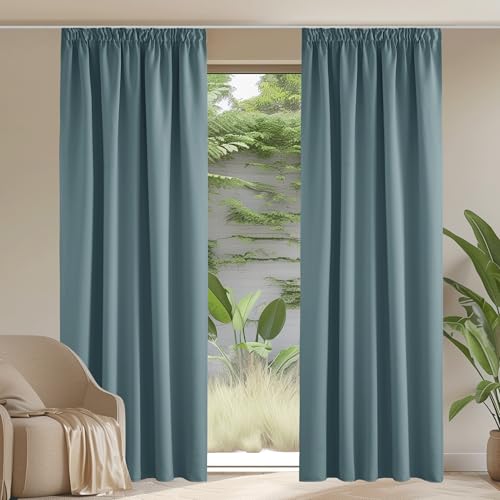 PONY DANCE 2er Set Blickdichte Gardinen mit Kräuselband für Schiene H 245 x B 140 cm Arktisches Blau, Wohnzimmer Vorhang Verdunkelung Thermogardinen Hitzeschutz Thermal Curtains PONY DANCE 2er Set Blickdichte Gardinen mit Kräuselband für Schiene H 245 x B 140 cm Arktisches Blau, Wohnzimmer Vorhang Verdunkelung Thermogardinen Hitzeschutz Thermal Curtains von PONY DANCE