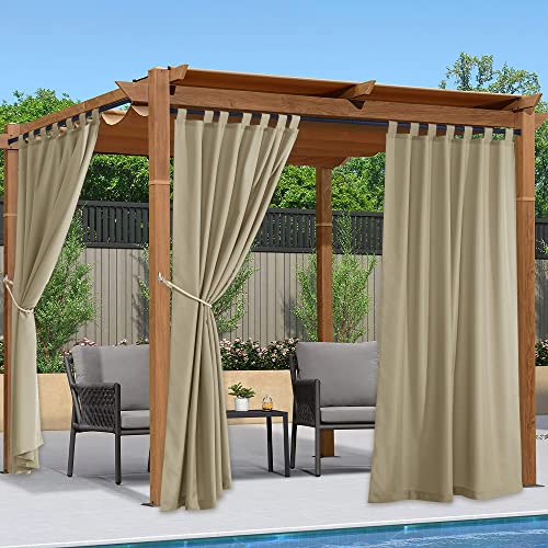 PONY DANCE Balkon Vorhang Outdoor Wetterfest 2er Set H 240 x B 140 cm Outdoor Gardinen Wasserdicht Outdoorvorhänge mit Abnehmbaren Schlaufen Pavillon/Terrasse Vorhänge, Taupe von PONY DANCE