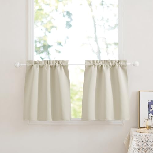 PONY DANCE Bistrogardine 2er Set B 60 x H 45 cm Scheibengardinen Modern Kurze Gardine für Badezimmer Fenster Wohnwagen Vorhang Blickdicht Küche, Hellbeige von PONY DANCE