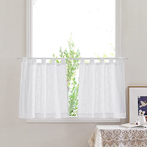 PONY DANCE Schlaufenschal 2er Set Scheibengardinen Küche Weiße Leinentextur Vorhänge im Landhausstil Gardinen Halbtransparent Kurzgardinen für Wohnzimmer, B 60 x H 90 cm PONY DANCE Schlaufenschal 2er Set Scheibengardinen Küche Weiße Leinentextur Vorhänge im Landhausstil Gardinen Halbtransparent Kurzgardinen für Wohnzimmer, B 60 x H 90 cm von PONY DANCE