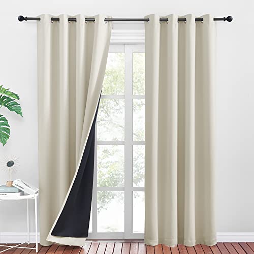 PONY DANCE Blickdichte Gardinen Beige 2er Set H 240 x B 140 cm Verdunklungsvorhänge Ösen Thermo Vorhänge Kälteschutz Blackout Curtains for Bedroom Lichtundurchlässige Vorhänge, Hellbeige von PONY DANCE