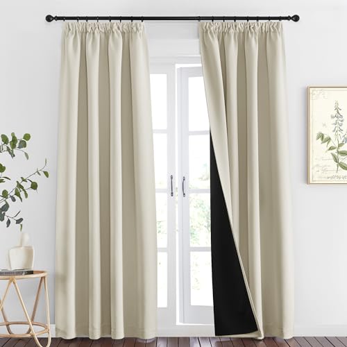 PONY DANCE Blickdichte Gardinen Beige 2er Set H 245 x B 140 cm Verdunklungsvorhänge Kräuselband Thermo Vorhänge Kälteschutz Blackout Curtains for Bedroom Lichtundurchlässige Vorhänge, Hellbeige von PONY DANCE