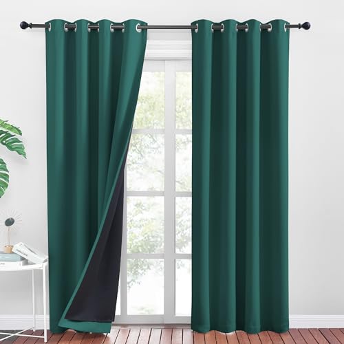 PONY DANCE Blickdichte Gardinen Dunkelgrün 2er Set H 240 x B 140 cm Verdunklungsvorhänge Ösen Thermogardine Kälteschutz Blackout Curtains for Bedroom Doppellagige und Lichtundurchlässige Vorhänge von PONY DANCE