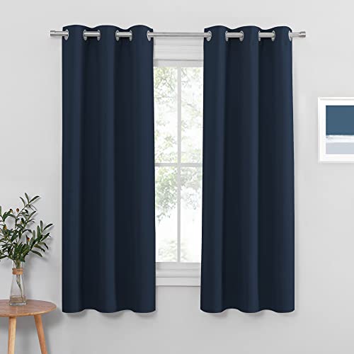 PONY DANCE Blickdichte Gardinen mit Ösen 2er Set Thermo Vorhänge Blickdicht Dunkelblau Kurze Gardinen Wohnzimmer Modern Blackout Curtains, H 158 x B 106 cm von PONY DANCE