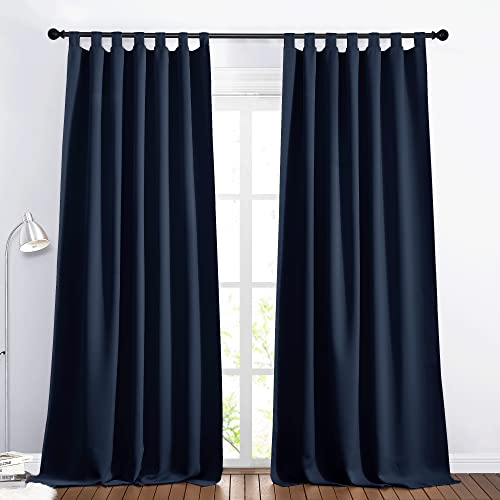 PONY DANCE Blickdichte Vorhänge Dunkelblau Schlaufengardinen 2er Set Verdunkelungsvorhang Blackout Curtain Thermovorhang Wohnzimmer Gardinen Blickdicht H 245 x B 140 cm von PONY DANCE