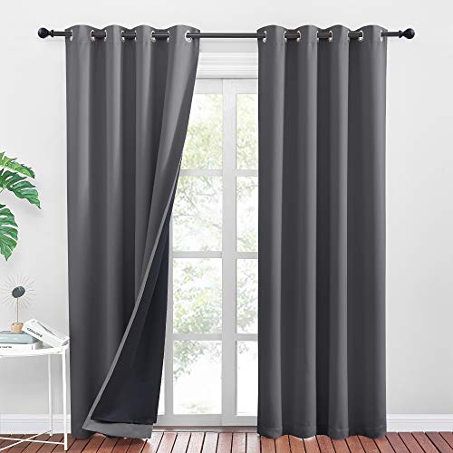 PONY DANCE Blickdichte Vorhänge Grau Thermovorhänge Kälteschutz Winter Ösenschal 2er Set H 240 x B 140 cm Verdunkelnde Gardinen mit Ösen Doppellagiger Verdunkelungsvorhang Blackout Curtains von PONY DANCE