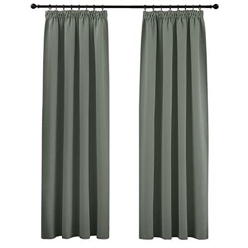 PONY DANCE Blickdichte Vorhänge mit Kräuselband Gardienen Wohnzimmer 2-Set H 245 x B 140 cm Thermo Gardinen Blickdicht Verdunkelungsvorhang Kräuselband Blackout Curtains Living Room, Graugrün von PONY DANCE