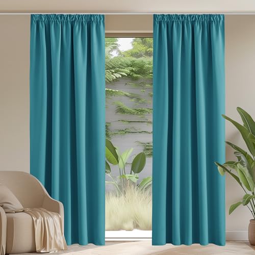 PONY DANCE Blickdichte Vorhänge mit Kräuselband 2er Set H 245 x B 140 cm Thermovorhang gegen Hitze Wohnzimmer Gardinen Verdunkelung Schiene Thermal Curtains Blackout, Türkis PONY DANCE Blickdichte Vorhänge mit Kräuselband 2er Set H 245 x B 140 cm Thermovorhang gegen Hitze Wohnzimmer Gardinen Verdunkelung Schiene Thermal Curtains Blackout, Türkis von PONY DANCE