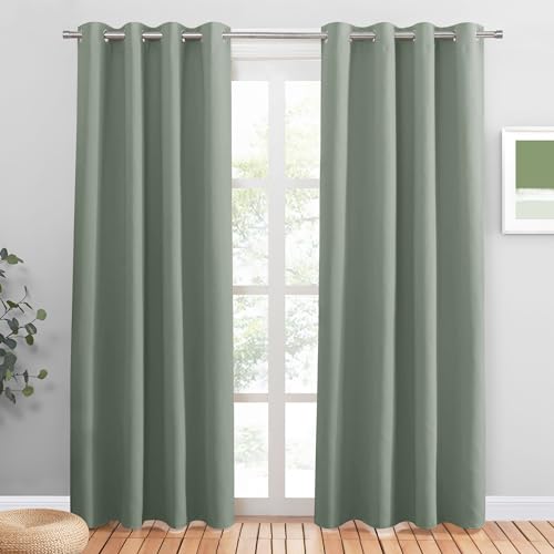 PONY DANCE Blickdichte Vorhänge mit Ösen Salbeigrüne Gardinen Wohnzimmer Modern Verdunkelungsvorhang Blackout Thermal Curtains for Winter, 2er Set H 200 x B 132 cm von PONY DANCE