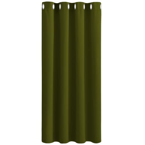 PONY DANCE Kinderzimmer Gardinen Kurz Blickdicht Verdunkelungsvorhang Thermovorhang mit Ösen Fenstervorhang Wohnzimmer 1 Stück H 137 x B 132 cm, Oliv-grün von PONY DANCE