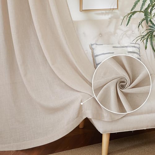 PONY DANCE Boho Gardinen Leinen Natur Wohnzimmer Vorhänge für Schienesystem 2er Set H 245 x B 140 cm Vorhänge Leinenoptik Halbtransparent Leinengardine mit Kräuselband Linen Curtains for Living Room von PONY DANCE
