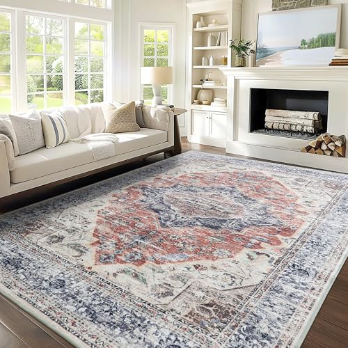 PONY DANCE Boho Teppich Schlafzimmer 160x230 cm Dünne und Weiche Kurzflor Teppich Waschbar in Waschmaschine rutschfest für Wohnzimmer/Esszimmer, Himmlische Antike von PONY DANCE