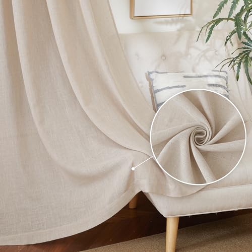 PONY DANCE Boho Gardinen Leinen Natur Vorhänge Wohnzimmer Schiene 2er Set H 245 x B 140 cm Vorhänge Leinenoptik Halbtransparent Leinengardine mit Kräuselband Linen Curtains for Living Room von PONY DANCE