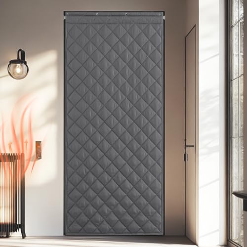 PONY DANCE Dicker Thermovorhang Kälteschutz Haustür 100x210 cm Türvorhang mit 220g/㎡ Baumwollfüllung Wärmevorhang Tür Zugluftstopper Wasserdicht Seitlich Öffnung, Grau von PONY DANCE