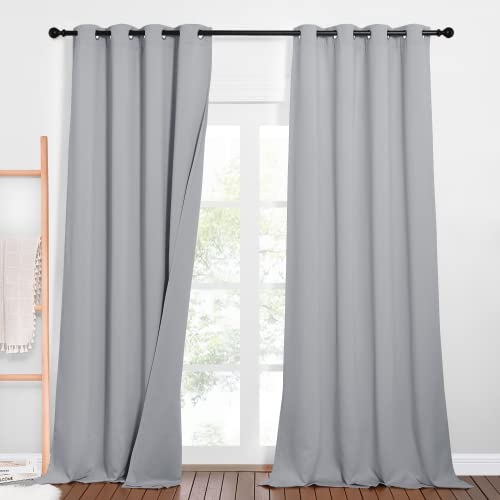 PONY DANCE Dreilagige 100% Verdunklungsvorhänge Ösen Schallschutz Vorhang 2er Set H 240 x B 132 cm Thermogardine gegen Hitze Schlafzimmer Gardinen und Vorhänge Blickdicht, Silbergrau von PONY DANCE