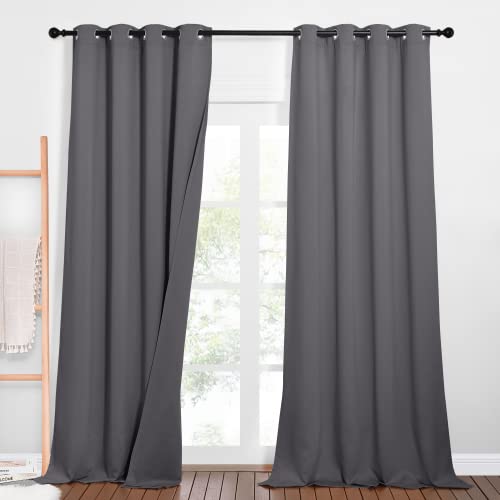 PONY DANCE Dreilagige 100% Verdunklungsvorhänge Ösen Schallschutz Vorhang 2er Set H 260 x B 132 cm Thermovorhang gegen Hitze Schlafzimmer Gardinen und Vorhänge Grau Blickdicht von PONY DANCE
