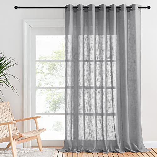 PONY DANCE Vorhang Halbtransparent Extra Breite Gardinen mit Ösen - Leinentextur Vorhang Raumteiler für Wohnzimmer & Schlafzimmer Vorhänge Dunkelgrau, 1 Stück H 240 x B 254 cm von PONY DANCE