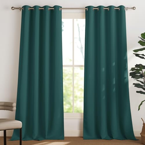 PONY DANCE Dunkelgrüne Gardinen für Wohnzimmer Deko Ösenvorhang Blickdicht 2er Set H 260 x B 140 cm Vorhang Hitzeschutz & Wärmeisolierend Thermogardine Verdunkelungsvorhang von PONY DANCE