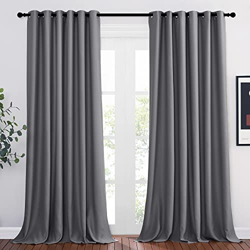 PONY DANCE Extra Breite Gardine Grau Blickdicht Ösenvorhang 2er Set H 260 x B 200 Verdunklungsvorhänge Wohnzimmer Vorhänge Thermo Hitzeschutz & Wärmeisolierend Grey Blackout Curtains von PONY DANCE