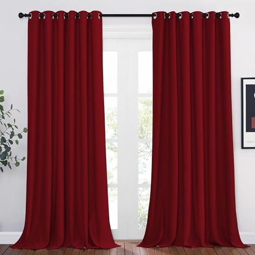 PONY DANCE Extra Breite Gardine Rot Blickdicht Verdunklungsvorhänge Ösenvorhang 2er Set H 245 x B 200 Thermovorhänge Hitzeschutz Wohnzimmer Gardinen Blackout Curtains von PONY DANCE