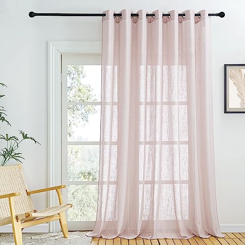 PONY DANCE Extra Breite Gardine Wohnzimmer für Große Fenster 1er Set Leinenoptik Vorhänge Halbtransparent Balkontür Vorhang mit Ösen, H 240 x B 254 cm, Altrosa von PONY DANCE